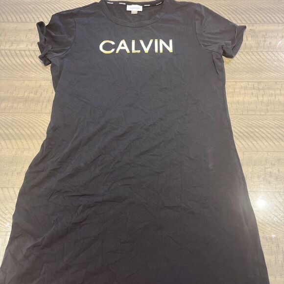 Calvin Klein Tshirt Shirt Dress Short Sleeve Black pajama Metallic size large - Picture 1 of 3